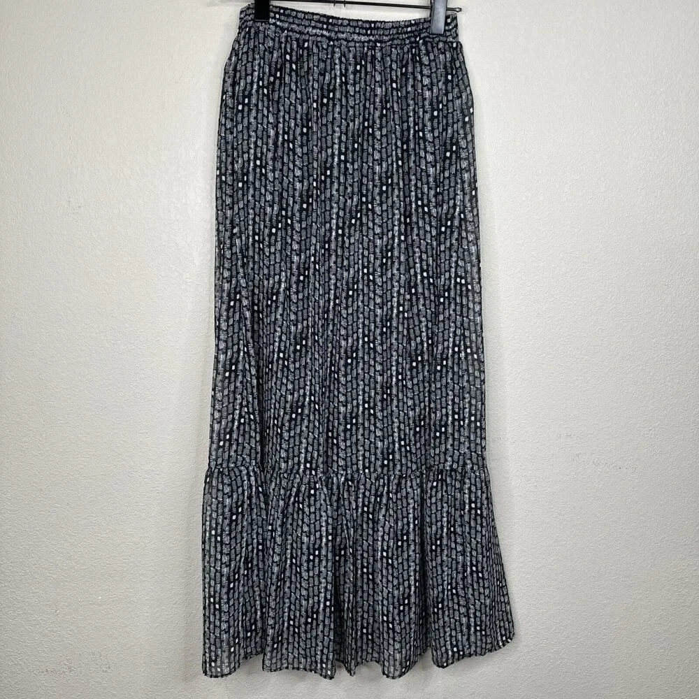 Candies Maxi Skirt XS Black‎ White Flowy Tiered Cottage Core Boho Modest Y2K